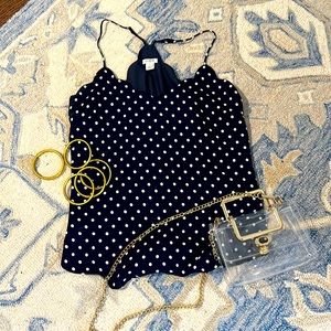 JCrew Navy & White Swiss Dot lined cami Size 6